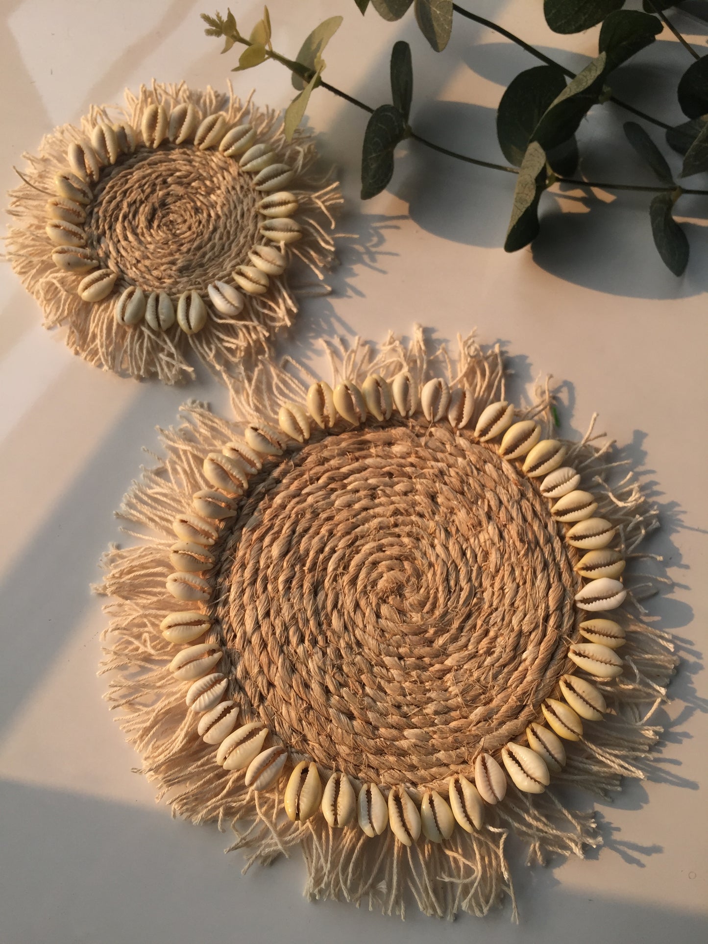 Banana fibre Coaster With Cowrie Shell | 5 Inches