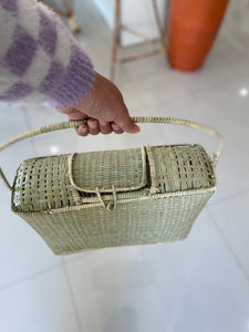 NATURAL BAMBOO PICNIC BAG WITH LID