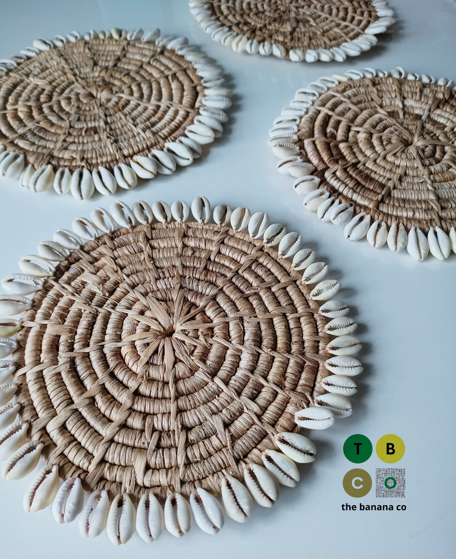 Banana Bark coasters with cowrie shells | 5 Inches