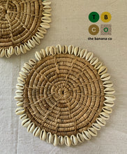 Load image into Gallery viewer, Banana Bark coasters with cowrie shells | 5 Inches
