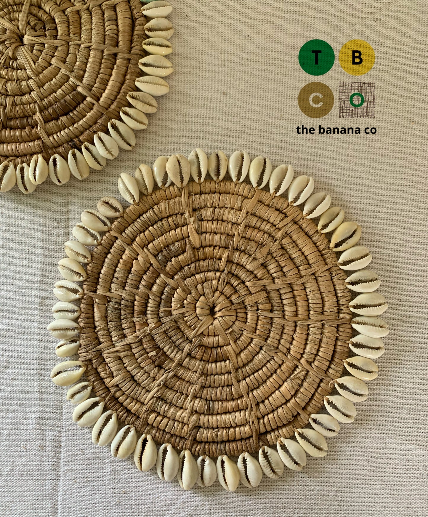Banana Bark coasters with cowrie shells | 5 Inches