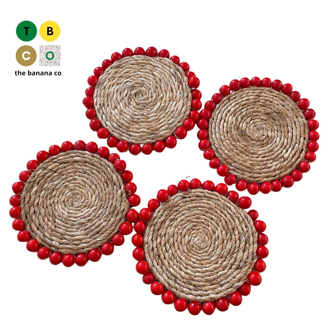 Banana Fibre Coaster With Beads Detailing | 5 Inches