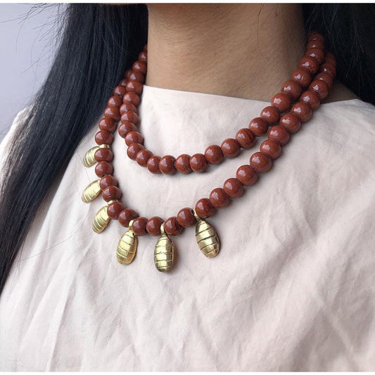 GLASS BEADS AND BRASS NECKLACE